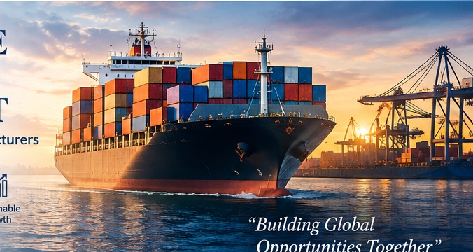 International cargo ship and port representing global trade